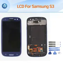 LCD for Samsung Galaxy S3 i9300 i9305 i747 i535 LCD display touch screen digitizer frame full assembly replacement white blue