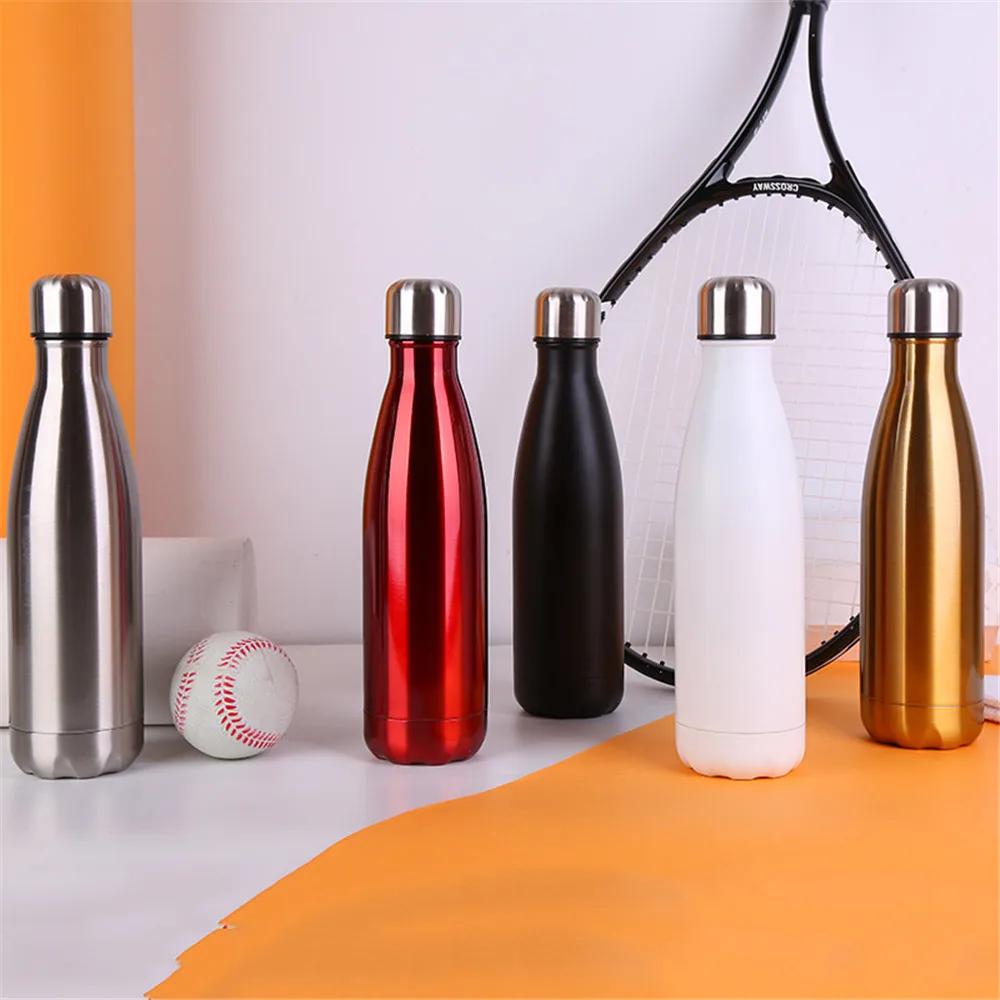 

Gold Water Bottle Leak-proof Solid Colorful Thermos Bicycle Portable Vacuum Insulated Cold Cup Sport Drink Bottle