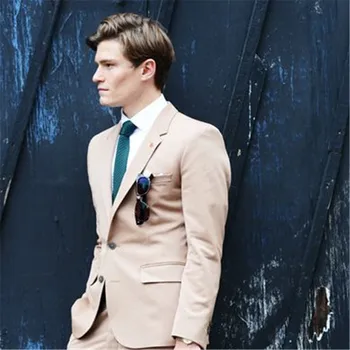 

2018 Custom Made Khaki Men Suit For Wedding Groom Prom Mens Suits Man's Terno Masculino Blazer 2pieces ( Jacket+Pant+Tie)