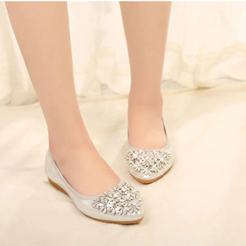 2018 Мода Rhinestone Балетки на плоской подошве Для женщин Демисезонный цветок острый