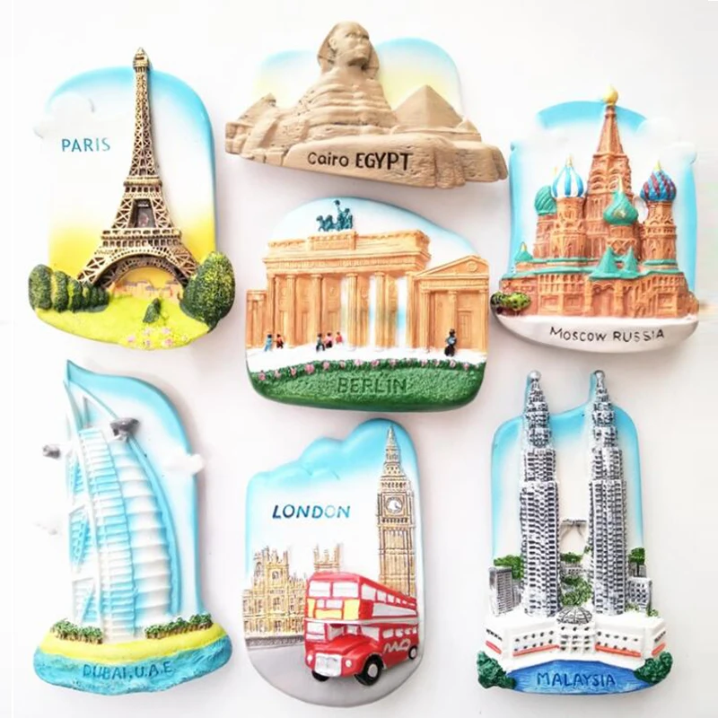 

3D Resin Fridge Magnetic Souvenir Egypt Cairo Moscow Russia London Eiffel Tower Malaysia Petronas Twin Towers Dubai Burj Al Arab