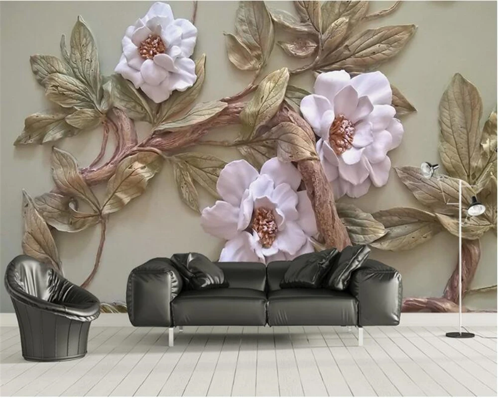 beibehang 3D three-dimensional relief flower tree TV sofa background wall paper suitable for interior decoration 3d wallpaper