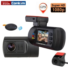 Holder conkim Lente Dual Tablero de Coches Cámara DVR GPS Frente 1080 P FHD + Trasero cámara 1080 P FHD Protector Aparcamiento Cam de Detección de Movimiento Mini 0906 Novatek