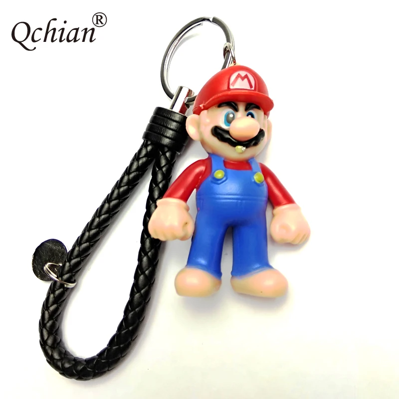

LED Glowing Sound Toys Pendant Four Color Leather Rope Super Mary Keychain Beautiful Gift for Kids Super Mario Keychain
