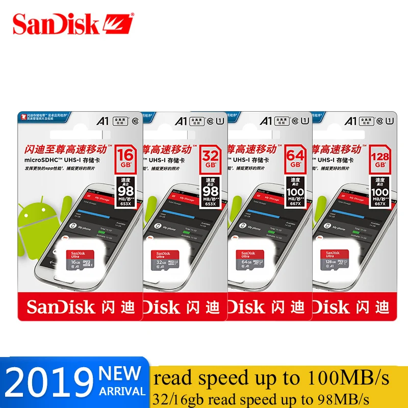 SanDisk UItra A1 Micro SD карта 128 ГБ 100 МБ/с./с 16 ГБ 32 ГБ 64 Гб 256 ГБ 200 ГБ 400 Гб U1 класс 10 карта памяти microsd флэш TF/sd карта