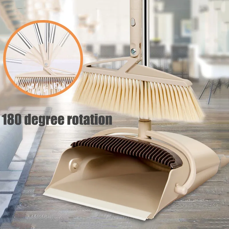 

Rotatable Broom Dustpan Set Foldable Broom Wind Proof Hair Catcher Large Capacity Dustpan With Comb Teeth Sweeper Dropship