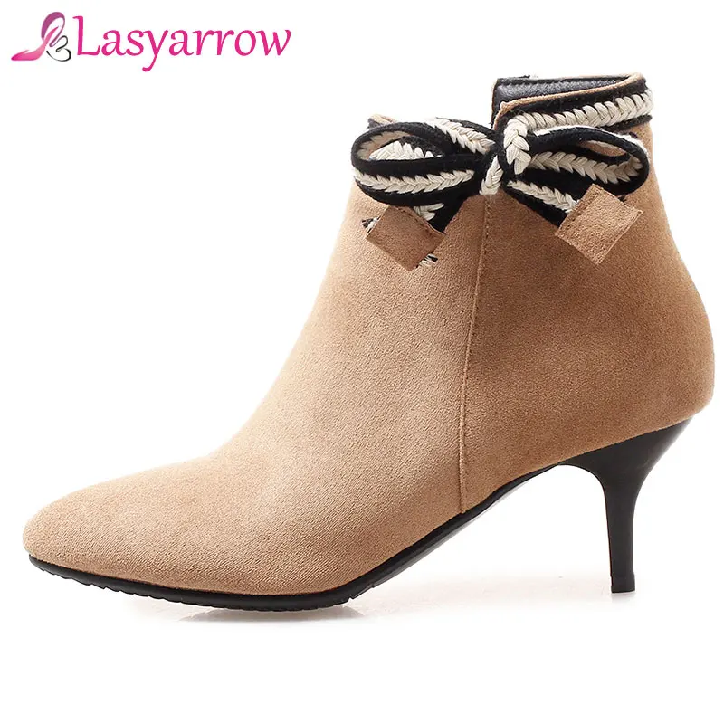 Lasyarrow Office Las Shoes High Heels Pointed Toe Fshion Bow Knot Lasyarrow Office Las Shoes High Heels Pointed Toe Fshion Bow Knot Ankle Boots Zipper Short Botas Feminino Zapatos Mujer F253 In From On