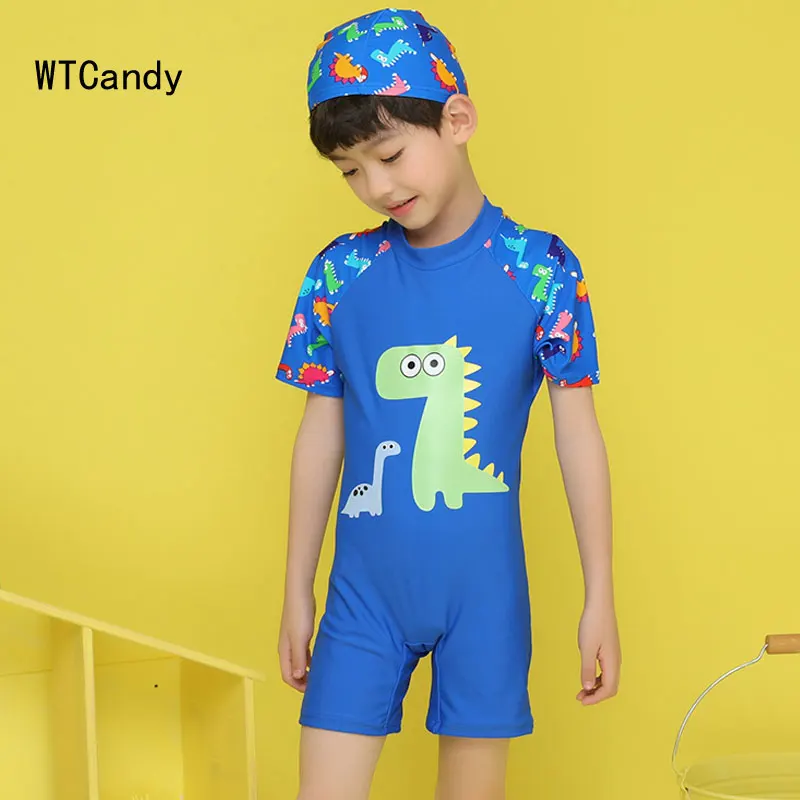 WTCandy New Print dinosaur One Piece Swimsuit Children Blue Zipper