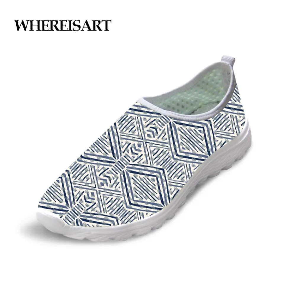 

WHEREISART Light Men's Print Sneaker Flat Casual Shoes Light Slip On Mesh Man Walking BreathableShoes Studnets Slacker Shoes