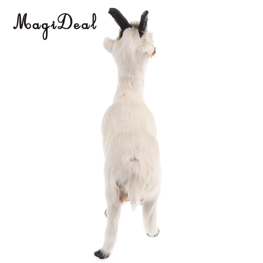 MagiDeal 1Pc Realistic Faux Fur Stanidng Goat Animal Model Figures Cute Plush Toy for Baby Kids Home Bedroom Car Decoration