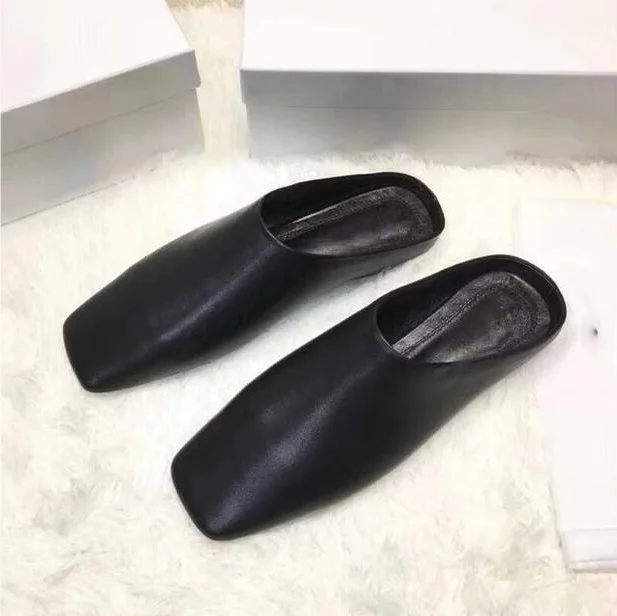 Black Patent Leather Women Flats Shoes Stylish Slipper Sexy Mules Sqaure Toe Slides Gladiator Sandals Women New Zapatos Mujer