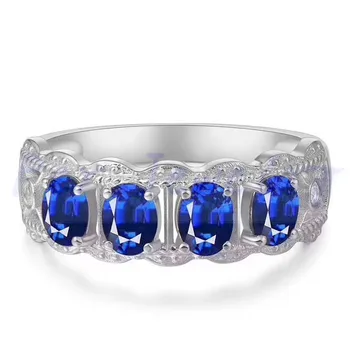 

Natural real sapphire ring 0.35ct*4pcs gemstone 925 sterling silver Free shipping Fine jewelry For men or women #J19011812