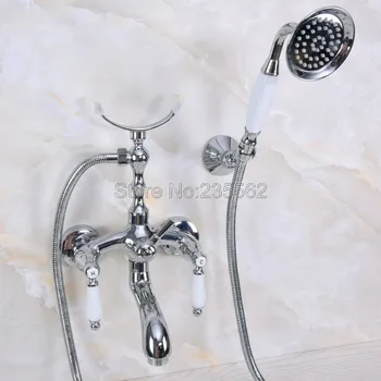 

Chrome Brass Wall Mounted Clawfoot Bath Tub Faucet w/ Handheld Shower lna248