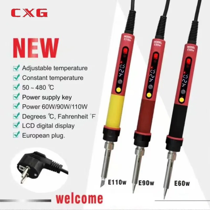 

2018 NEW high quality ROHS CXG E60WT/90WT/110WT LCD Temperature Digital LED Adjustable Electric Soldering Iron EU Plug