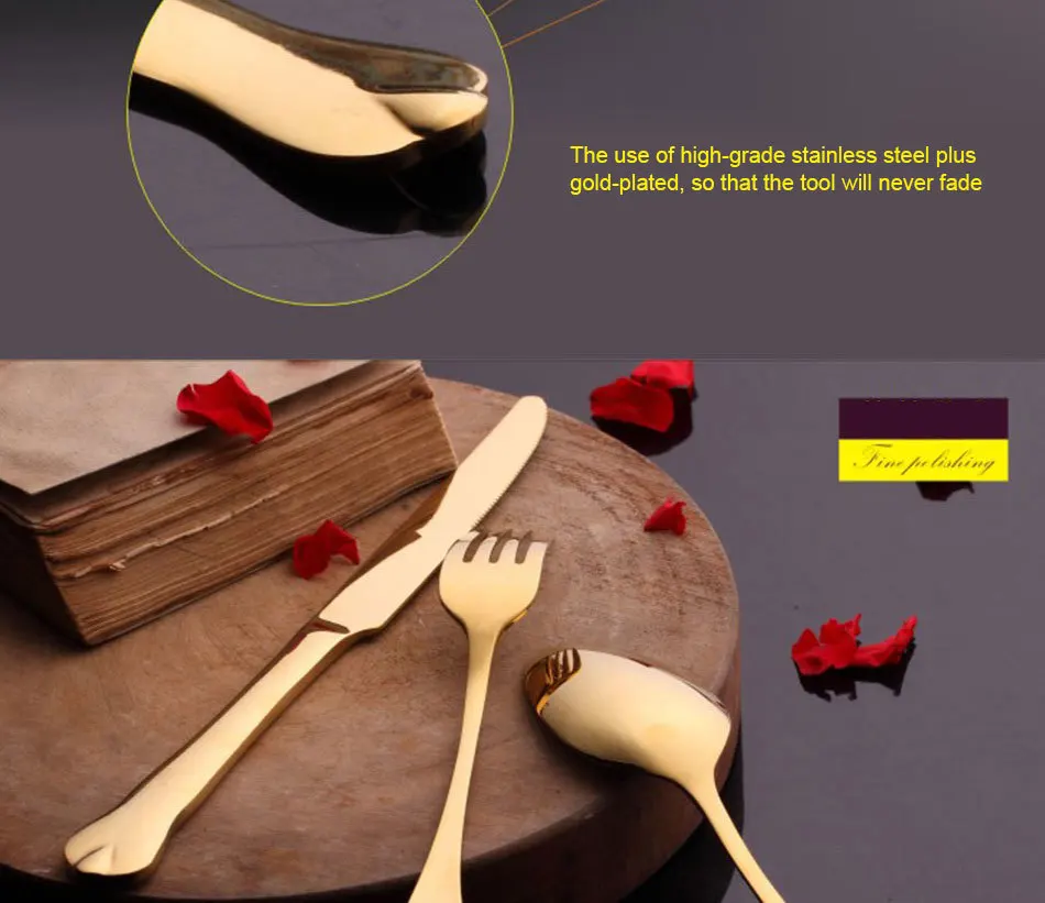Luxury Gold Cutlery Set Stainless Steel Metal Dinnerware Set 3 Pieces Knife Fork Tableware Dining Dinner Western Food Kitchen (6)