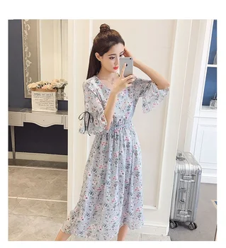 

Summer Womens Breastfeeding Dresses Elegant Short Sleeve Chiffon Print Flower Loose Feeding Maternity Pregnancy Clothes