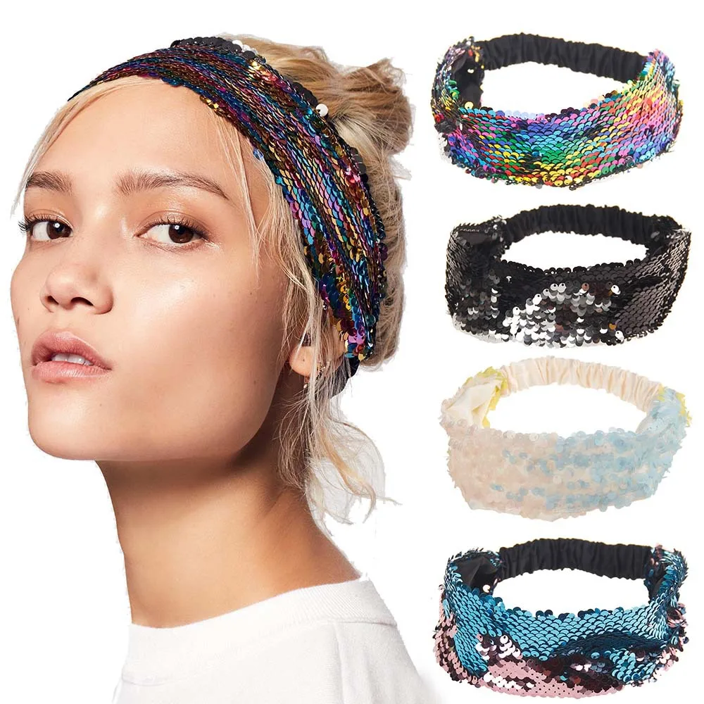 Colorful Wide Sequin Women Headband Rock Cool Girls Festival Turban