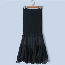 Tunjuefs/тонкая элегантная юбка русалки для подиума, новая летняя длинная сетчатая юбка-годе, женская трикотажная юбка, эластичный низ с высокой талией