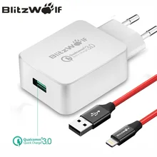 BlitzWolf QC3.0 USB Charger EU Mobile Phone Charger Adapter Wall Travel Charger With USB Cable For Xiaomi For Samsung For iPhone
BlitzWolf QC3.0 USB зарядное устройство-адаптер EU для мобильного телефона