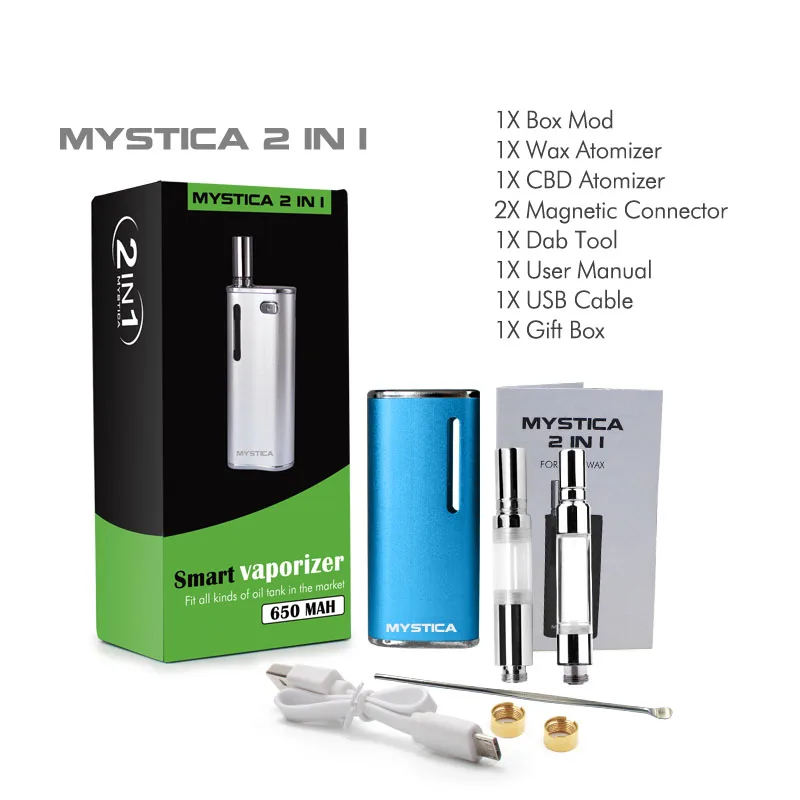 

CBD Oil Vape Pen Wax Vaporizer 650mAh Preheat Battery With 2 Vape Cartridge E Cigarette Vaper Mystica 2 in 1 Starter Kit