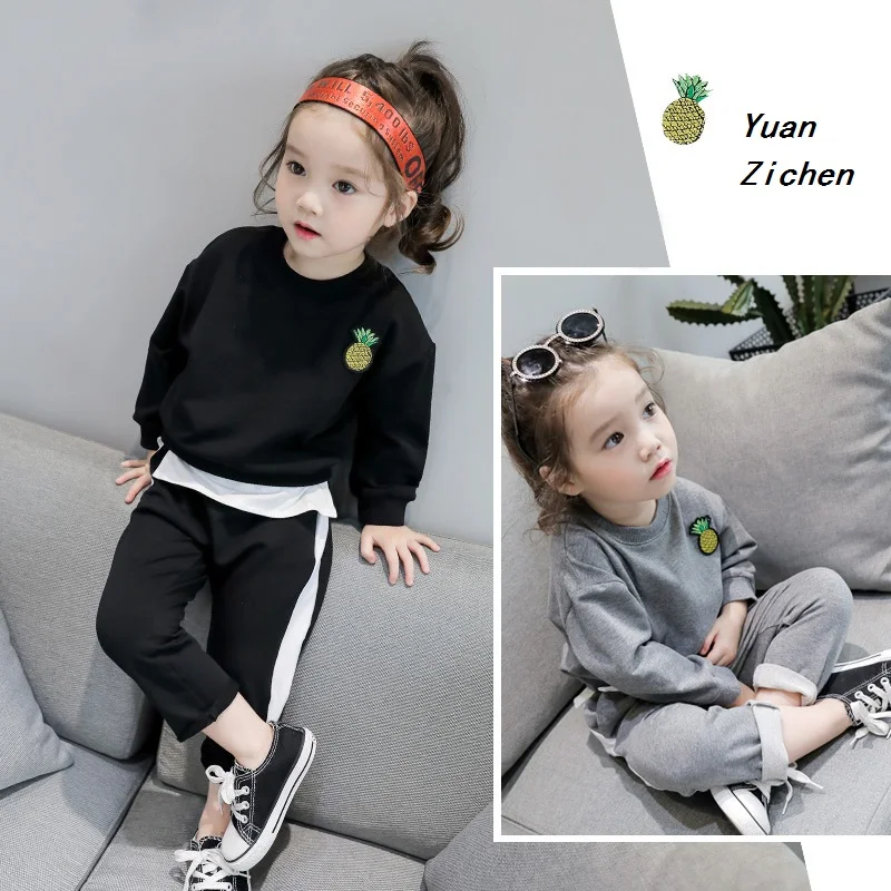 2017 Winte Female Baby  Sports Suit  Casual Fashion Stitching Sweater and  Long Pants Leisure Suit Girl Clothes