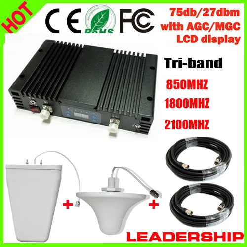 

Work 300m2 Mobile Booster Tri band 850 1800 2100MHz CDMA GSM WCDMA Repeater ALC/MGC Cell Phone Signal Repeater Booster amplfier