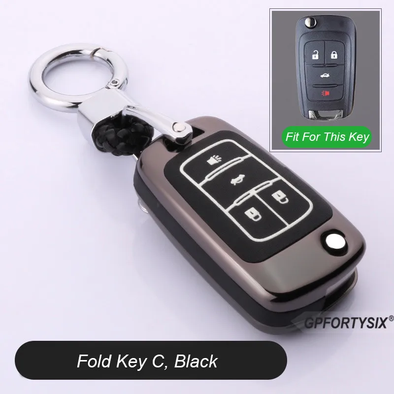 Светящийся чехол для ключей автомобиля из цинкового сплава для Chevrolet Lova Sail Aveo Cruze для Vauxhall, Opel Insignia Astra Buick флип-пульт дистанционного управления Fob - Название цвета: Black-Fold key C