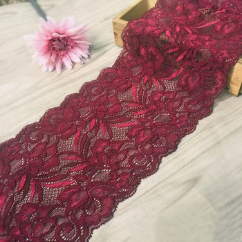 

2Meters/lot 15cm wide wine red encryption embroidered stretch lace high-end clothing skirt trimming lace SC466