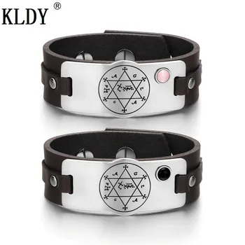 

KLDY Solomon Love Couples Leather Bracelet Pink Simulated Cats Eye Simulated Onyx Brown Black Genuine Leather Tag Bracelets 2018