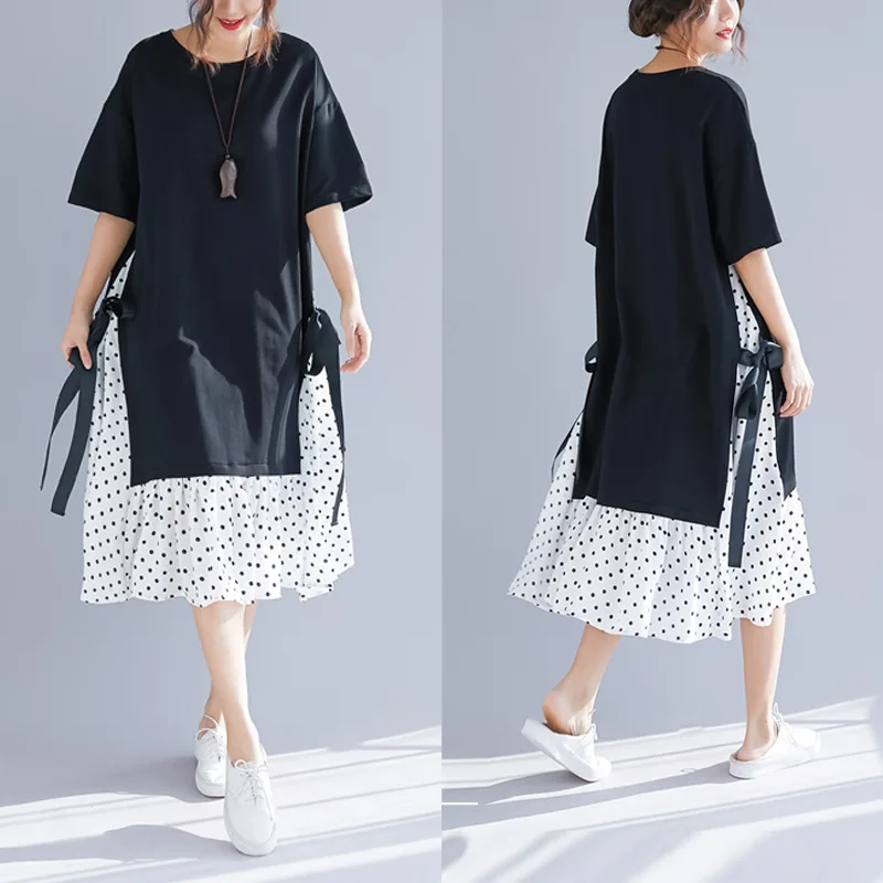 Женское платье большого размера летний сарафан с модным принтом в горошек