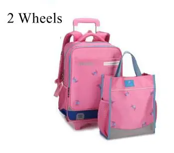 Студенческие Сумки на колесиках, школьные рюкзаки на колесиках для детей, школьный рюкзак на колесиках для девочек, школьная сумка на колесиках - Цвет: 2 wheels pink