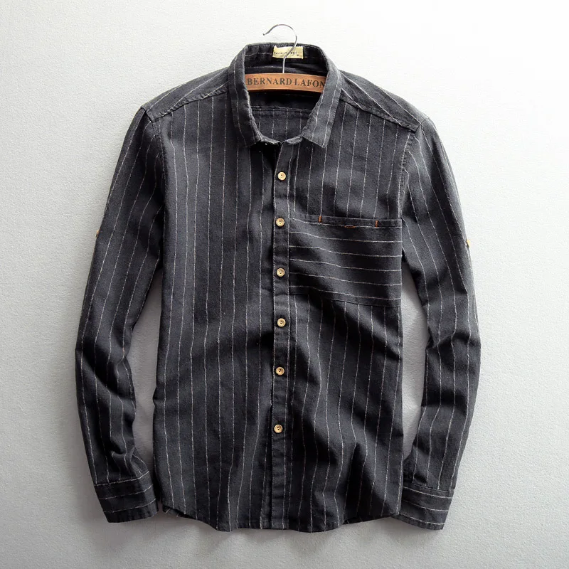 ICPANS весна лето льняные рубашки для мужчин Slim Fit Повседневная полосатая Мужская рубашка с длинными рукавами плюс размер XXXL 4XL китайский стиль