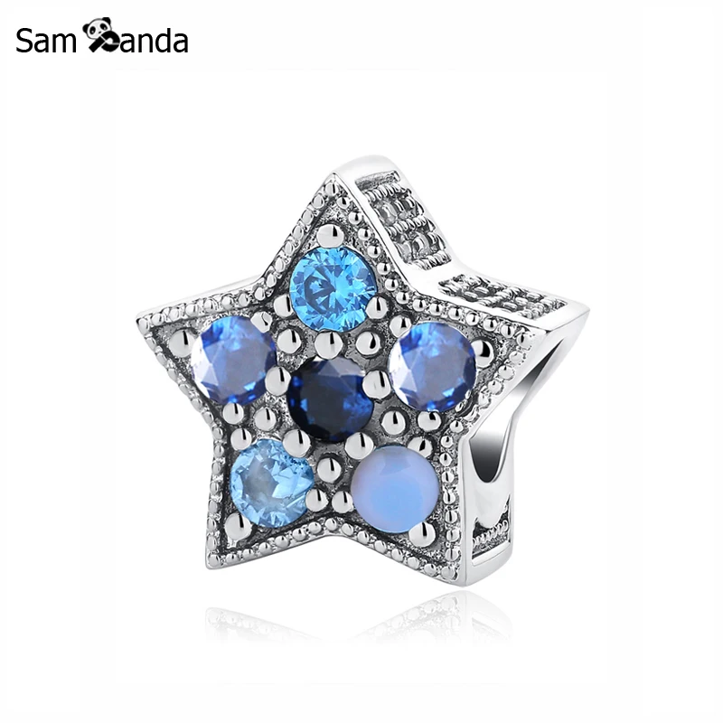 

Original 100% 925 Sterling Silver Charm Bead Bright Star Pendant Clip Charms Crystals Fit Pandora Bracelets Diy Women Jewelry