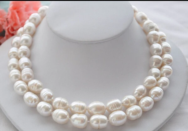 

FREE SHIPPINGHuge 2strands 13mm white rice FRESHWATER CULTURED pearl necklace