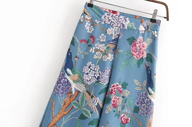 European and American women's clothing Autumn high waist flower and bird print wide leg pants Straight blended trousers European and American women's clothing Autumn high waist flower and bird print wide leg pants Straight blended trousers