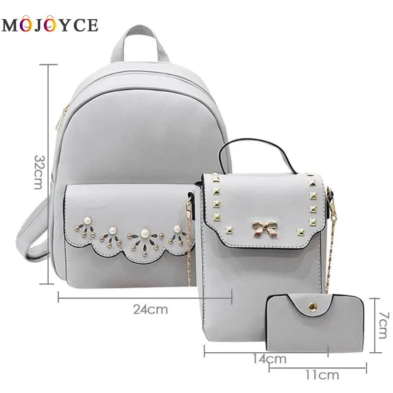 3 unids/set de perlas de moda remache mujeres Mochila niñas hombro de cuero de la PU Mochila bolsa de viaje Mochila 3 unids/set de perlas de moda remache mujeres Mochila niñas hombro de cuero de la PU Mochila bolsa de viaje Mochila