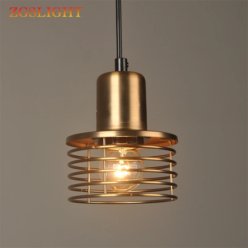 

Retro Gold Industrial wind pendant lamp iron cage cord E27 pendant lights for Loft dining room bedroom bar coffee Restaurant