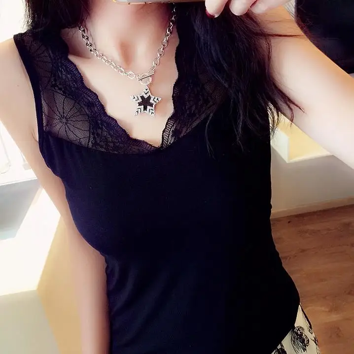 

summer women 4xl Cropped sleeveles Lace Tank Top cotton modal cotton lace stretch Camisole Cami Shirt Vest