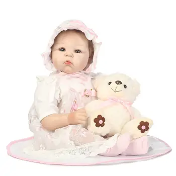 

New 55cm Soft Silicone Reborn Babies Dolls Toy Newborn Smile Princess Girl Baby Doll With Bear Lovely Birthday Gift Present