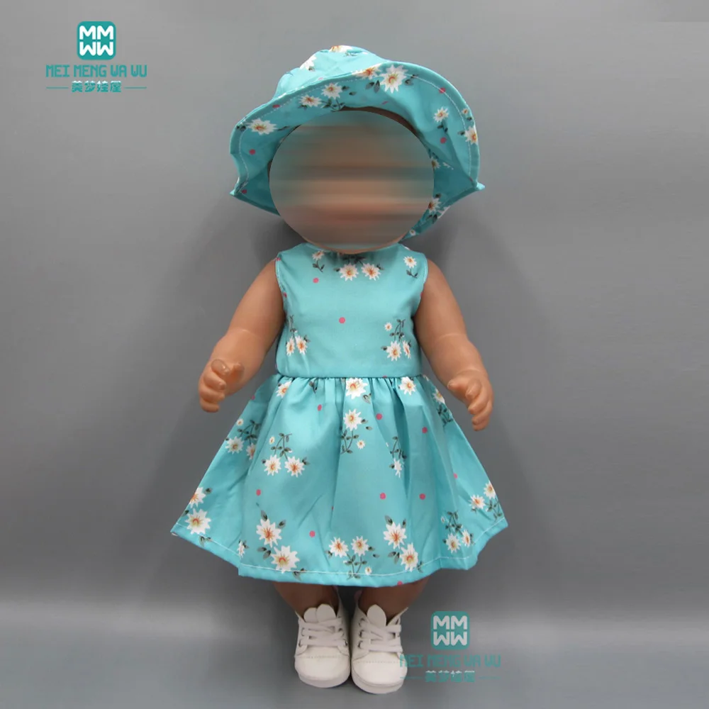 Детская Одежда для куклы, подходит для куклы 43 см, аксессуары для новорожденных, зеленое трикотажное платье+ шляпа, Одежда для кукол