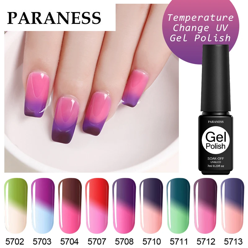 

Paraness Long Lasting Thermo UV Gel Hybrid Nail Gel Varnish Nail Art Set 7ml Soak Off Temperature Change Color Gel Nail Lacquers