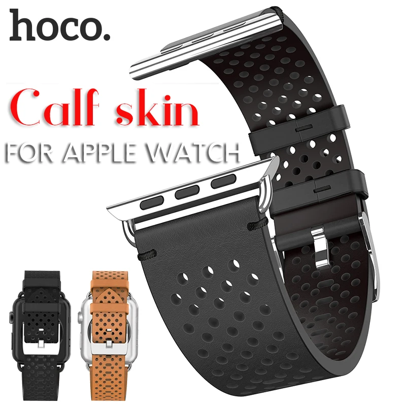 HOCO дышащий ремешок из натуральной кожи для Apple Watch серии 4 3 2 1 ремешок для часов iWatch браслет 44 мм 42 мм 40 мм 38 мм ремешок