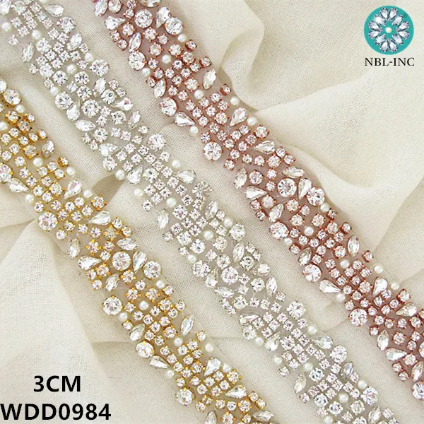 

(10 YARDS) Wholesale silver bridal beaded crystal rhinestone applique trim gold iron on for wedding dress belt WDD0984