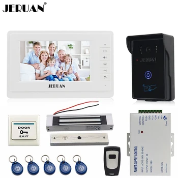 

JERUAN 7`` LCD video door phone intercom video intercom kit 1 white monitor waterproof RFID Access Camera 180KG Magnetic lock