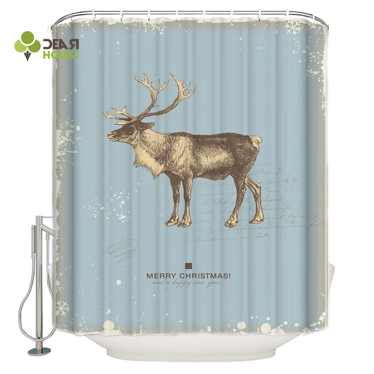 

DEARHOUSE Shower Curtain Christmas Reindeer Winter Classic Shower Curtain Bathroom Curtain Home Decoration