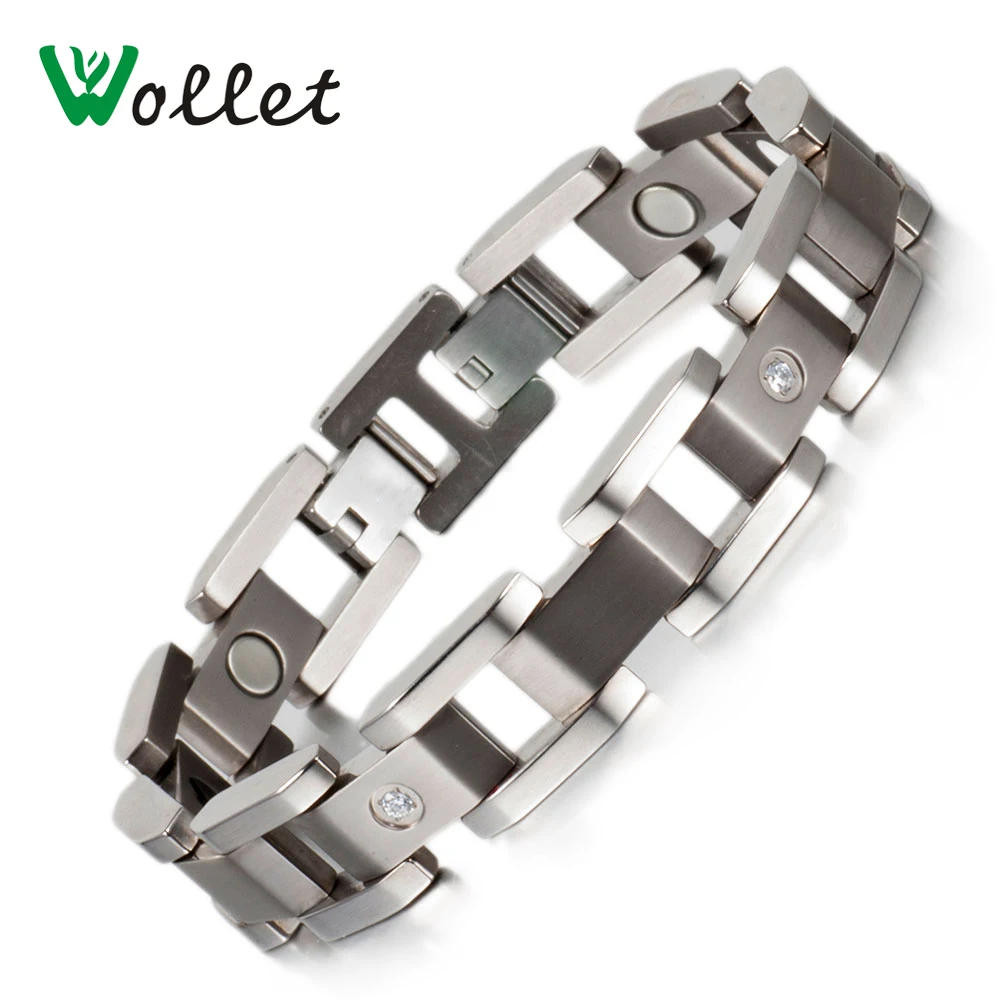 

Wollet Jewelry High Quality Healing Stainless Steel Men's Magnetic Bracelet Cubic Zirconia For Men Women Bangle
