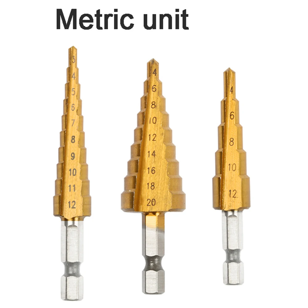 Ступенчатое сверло из быстрорежущей стали с титановым покрытием для металла 3-12 мм 4-12 мм 4-20 мм - Цвет: Metric unit