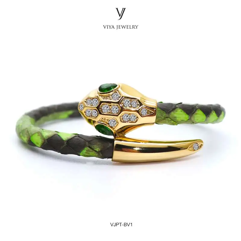 

Custom Color Genuine Green Snake Python Leather Bracelet Real Python Snake Heads Bracelet Luxury Men Women Snake Couple Bracelet