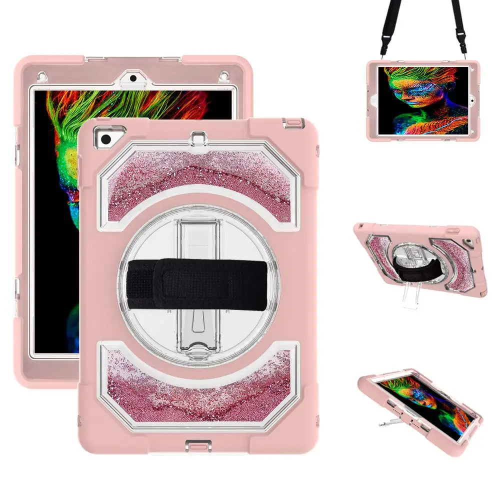 

Tablet Case for iPad 9.7 inch 2017 2018 Cover Quicksand Dynamic Liquid Glitter Shockproof Protection Hand Shoulder Strap FHL04