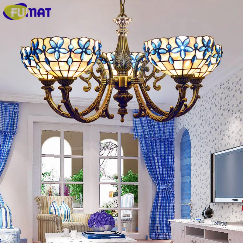 

FUMAT 3 Heads 5 Heads Lilac Shells Chandeliler Light Fixtures Dinning Room Living Room Lamp European Bedroom Suspension Lamps